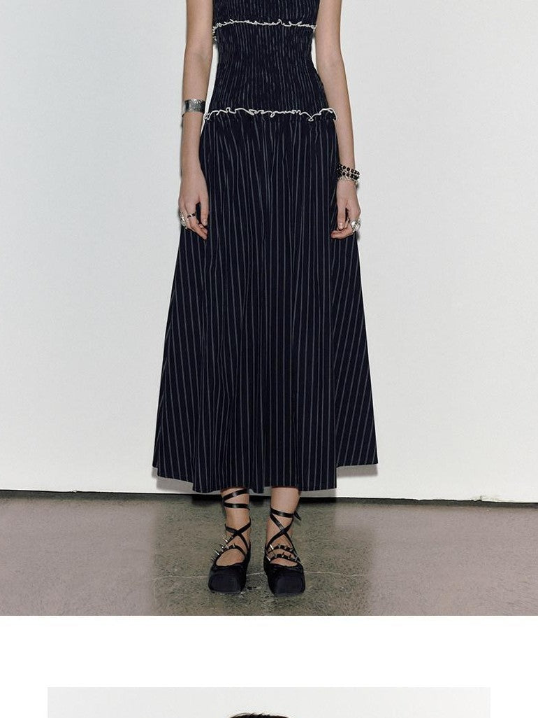 ENDO PER SE Floral Ruffle Trim Gathered Waist Straight Neck Women's Cotton Slip Maxi Dresses