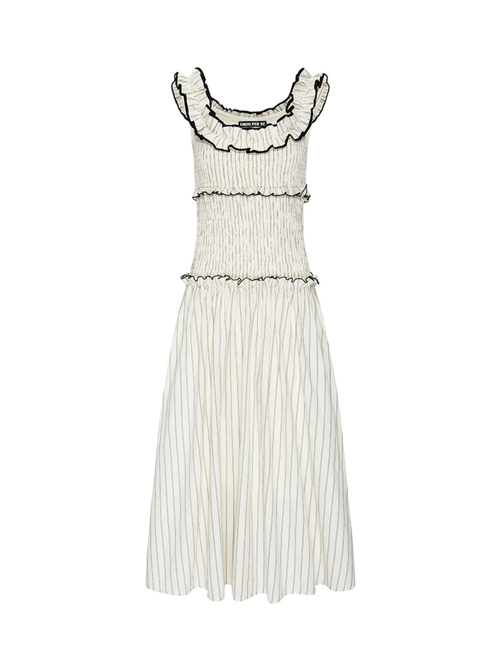 ENDO PER SE Floral Ruffle Trim Gathered Waist Straight Neck Women's Cotton Slip Maxi Dresses