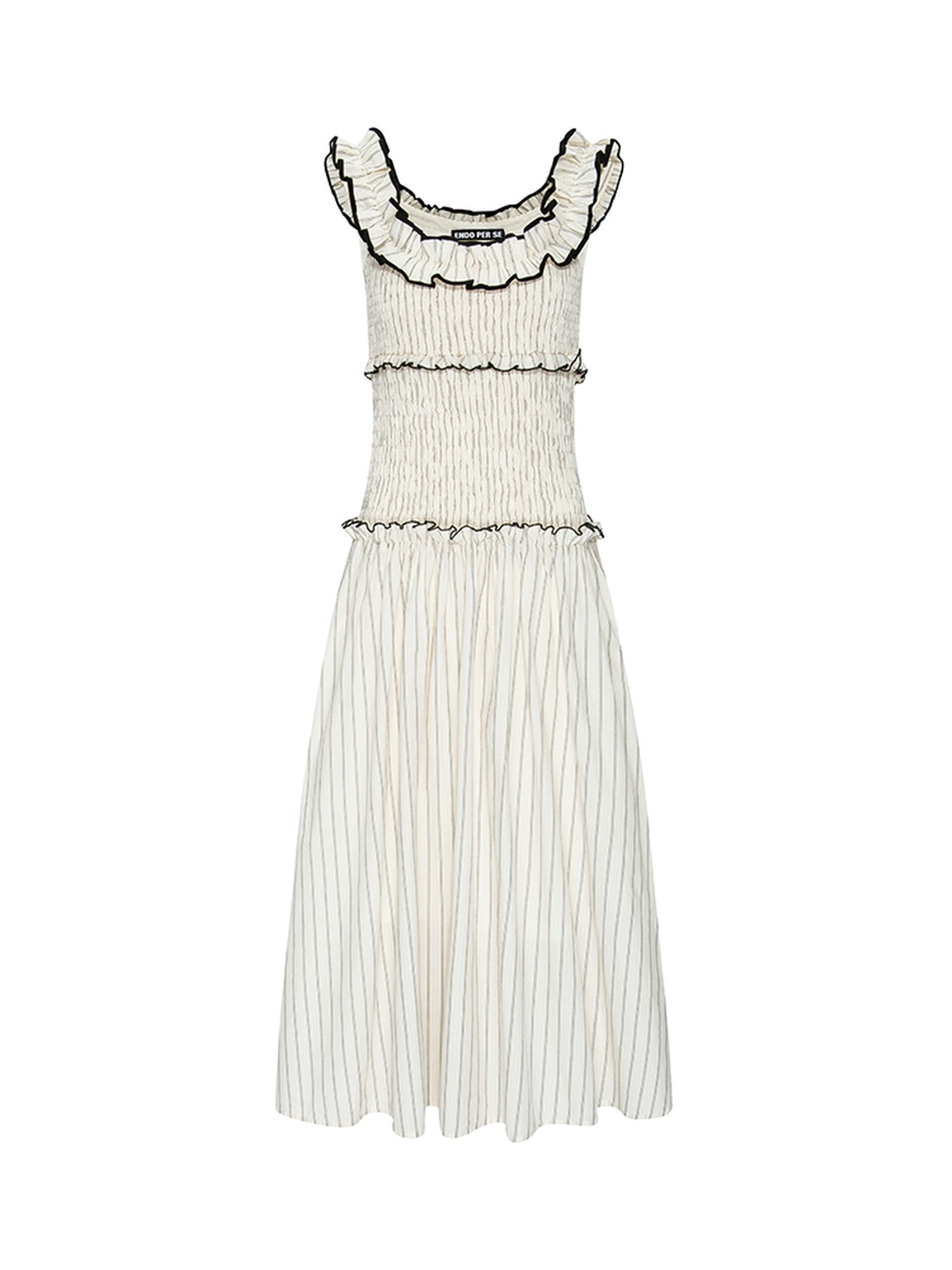 ENDO PER SE Floral Ruffle Trim Gathered Waist Straight Neck Women's Cotton Slip Maxi Dresses