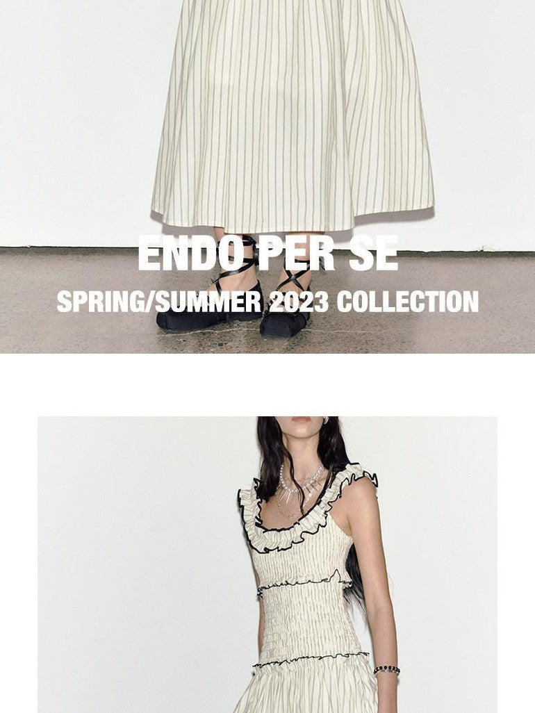 ENDO PER SE Floral Ruffle Trim Gathered Waist Straight Neck Women's Cotton Slip Maxi Dresses