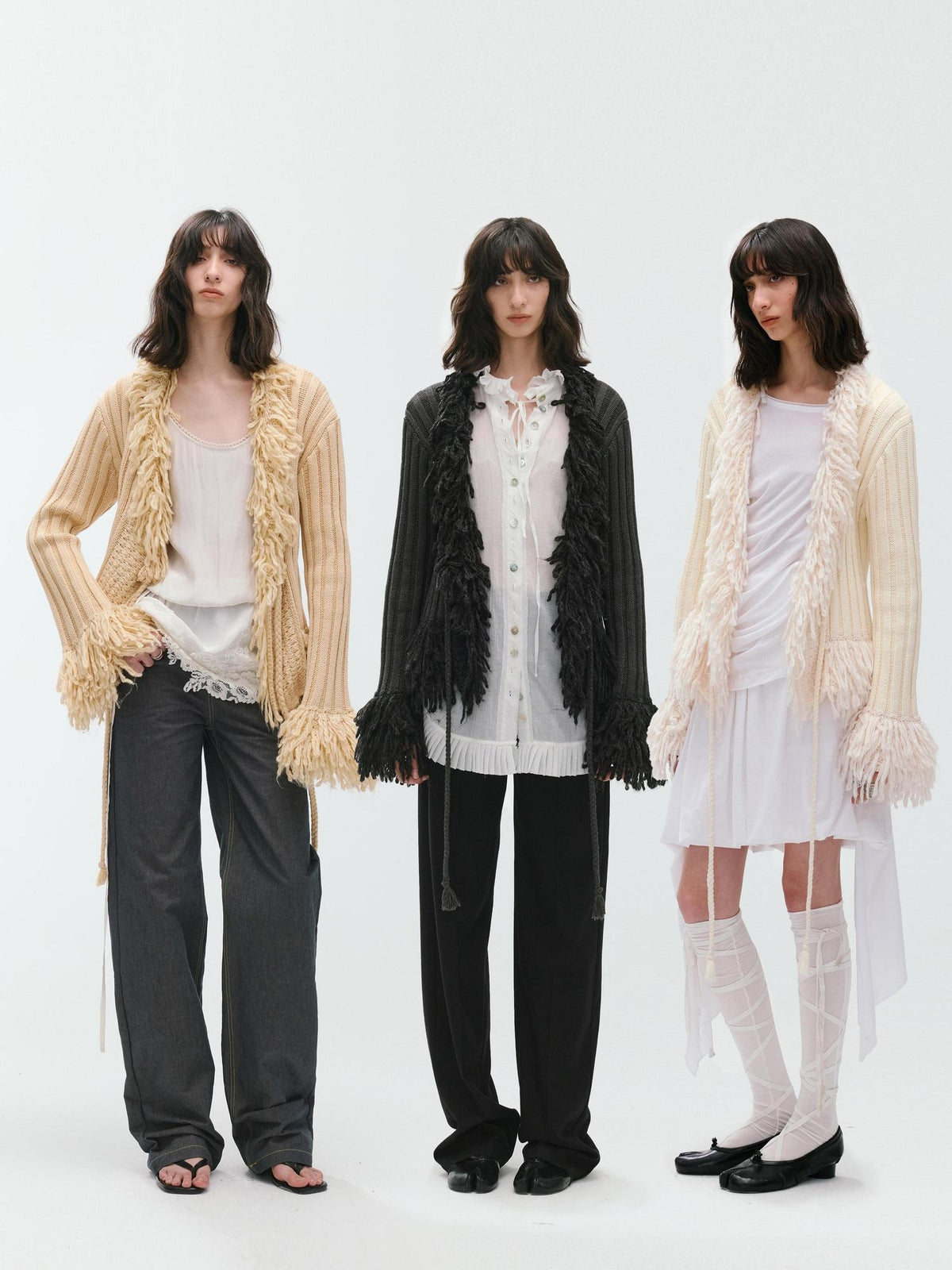ENDO PER SE Fringe Ribbed Chunky Stripe Knit Women's Cotton Cardigans