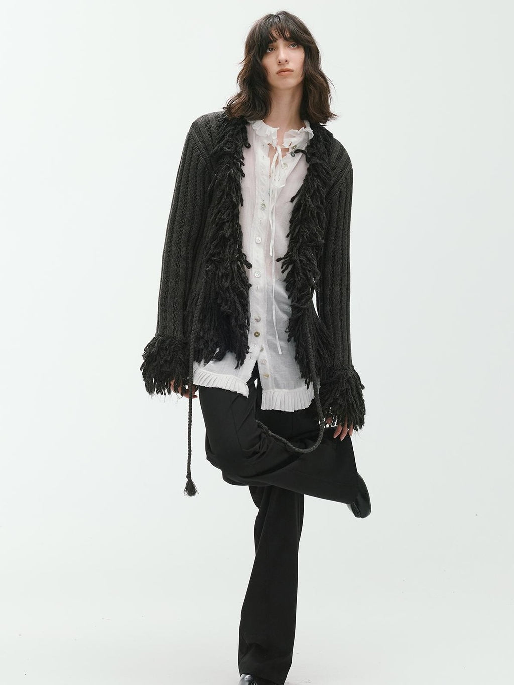 ENDO PER SE Fringe Ribbed Chunky Stripe Knit Women's Cotton Cardigans