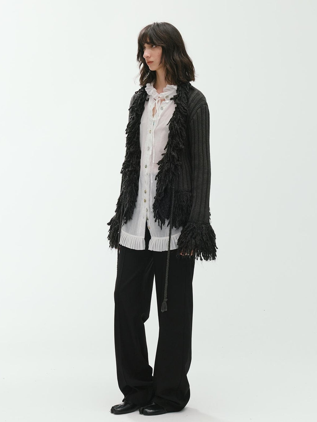ENDO PER SE Fringe Ribbed Chunky Stripe Knit Women's Cotton Cardigans