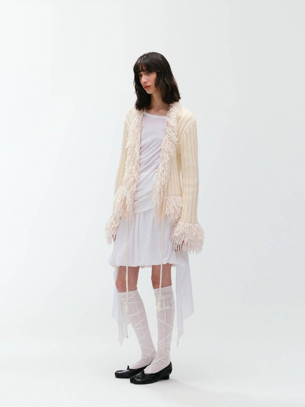 ENDO PER SE Fringe Ribbed Chunky Stripe Knit Women's Cotton Cardigans