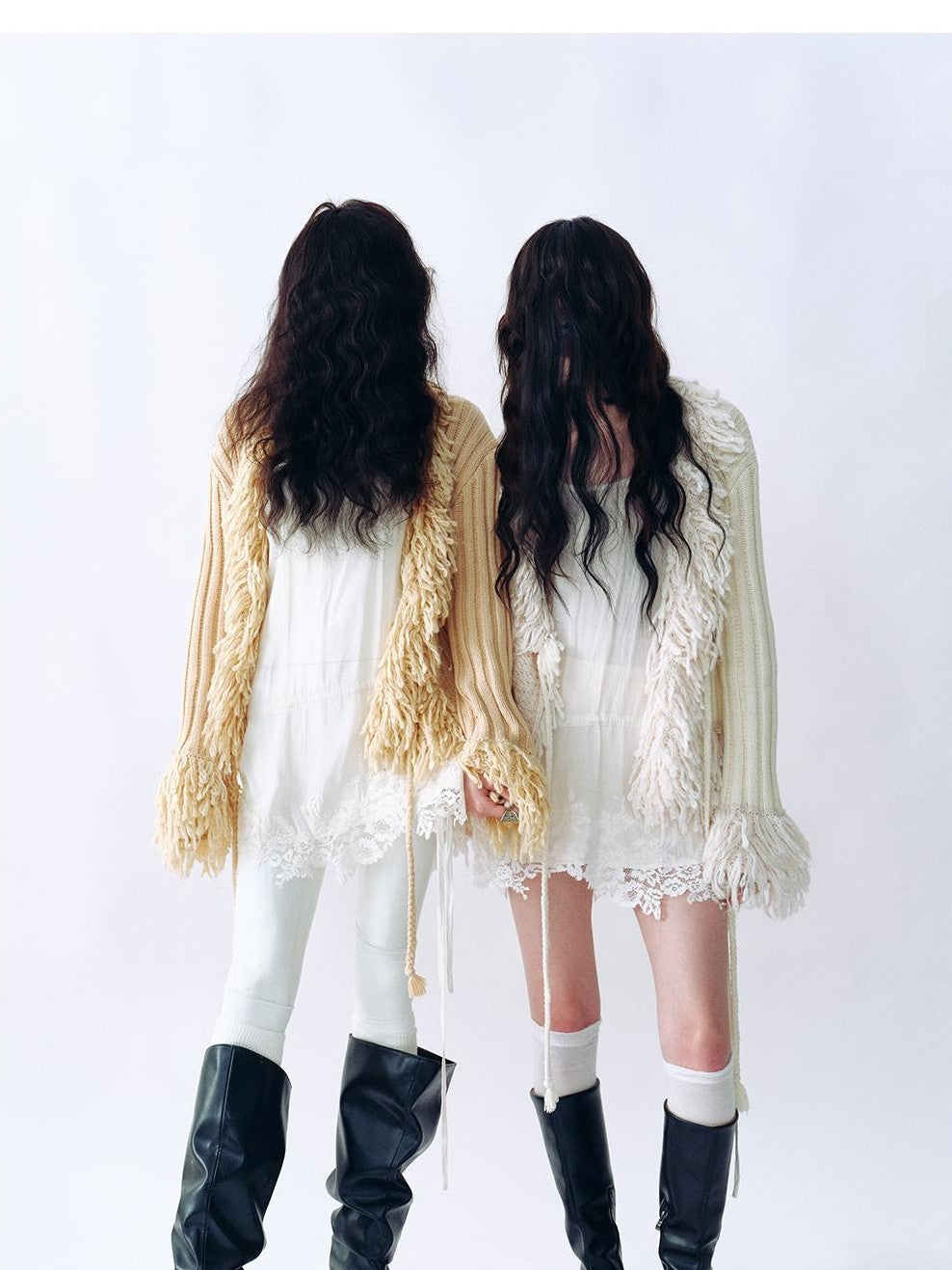 ENDO PER SE Fringe Ribbed Chunky Stripe Knit Women's Cotton Cardigans