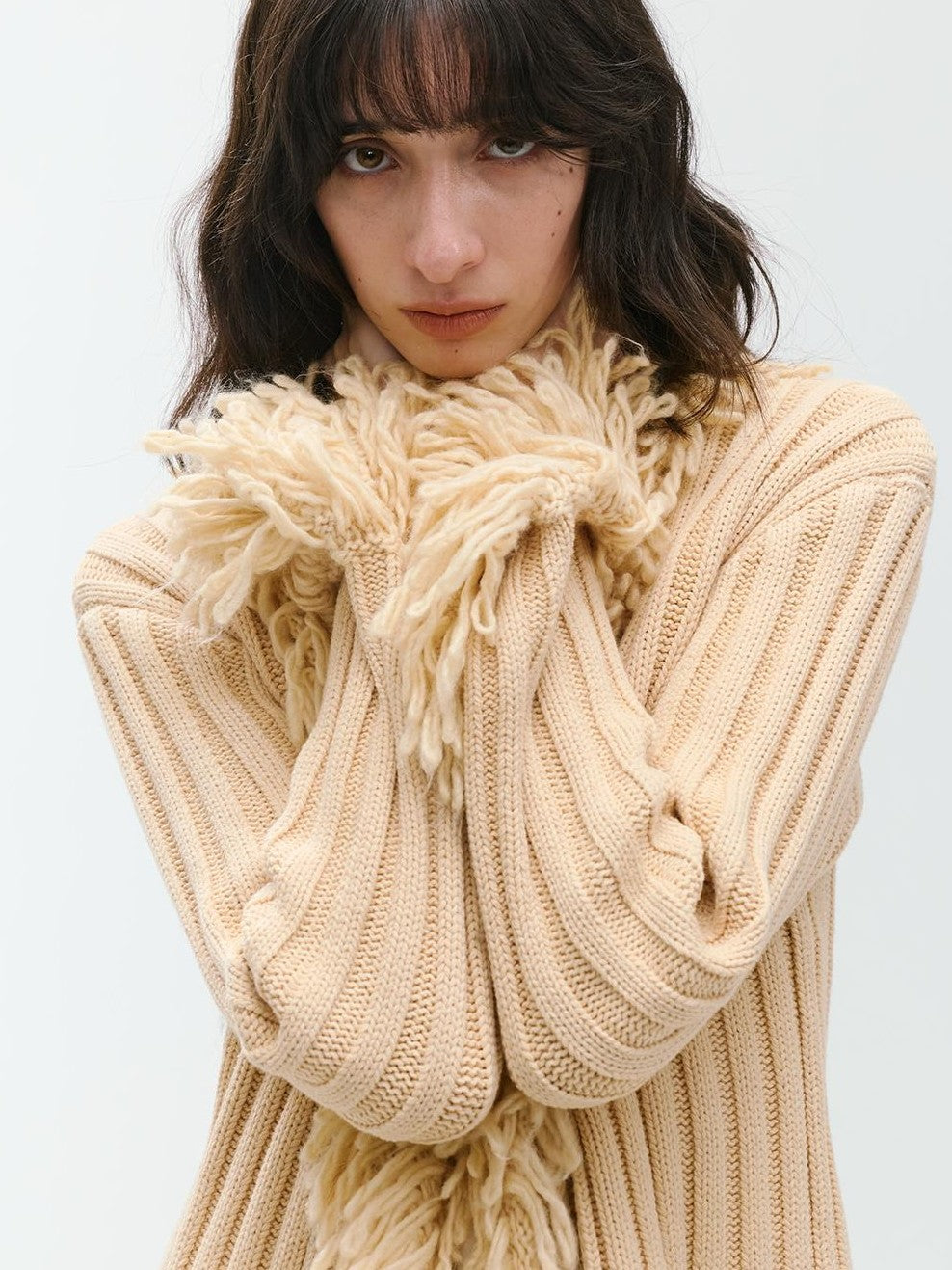 ENDO PER SE Fringe Ribbed Chunky Stripe Knit Women's Cotton Cardigans