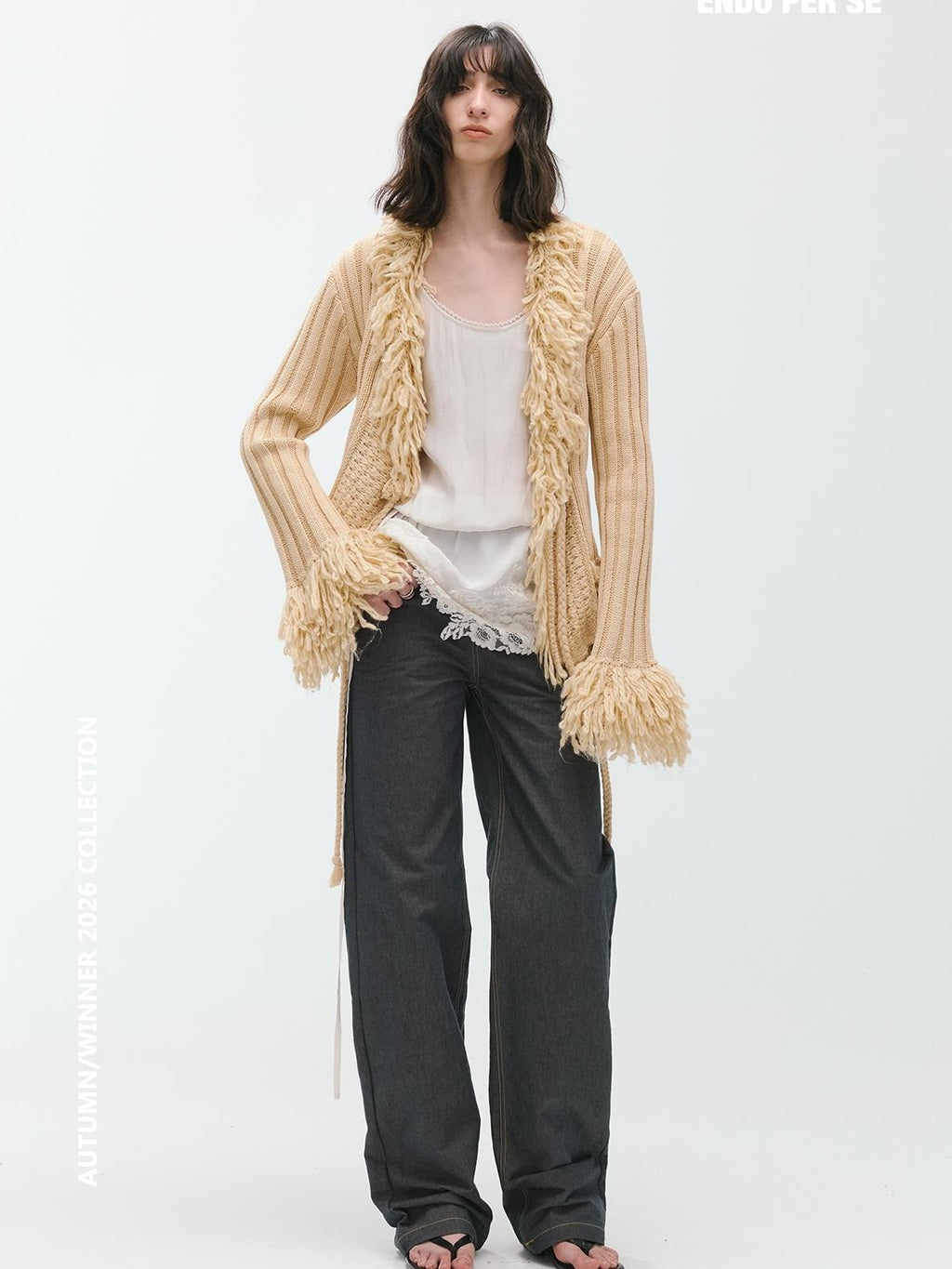 ENDO PER SE Fringe Ribbed Chunky Stripe Knit Women's Cotton Cardigans