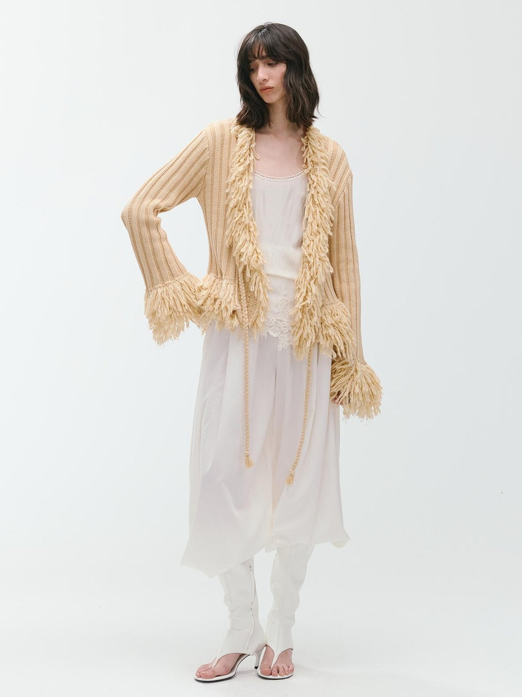 ENDO PER SE Fringe Ribbed Chunky Stripe Knit Women's Cotton Cardigans