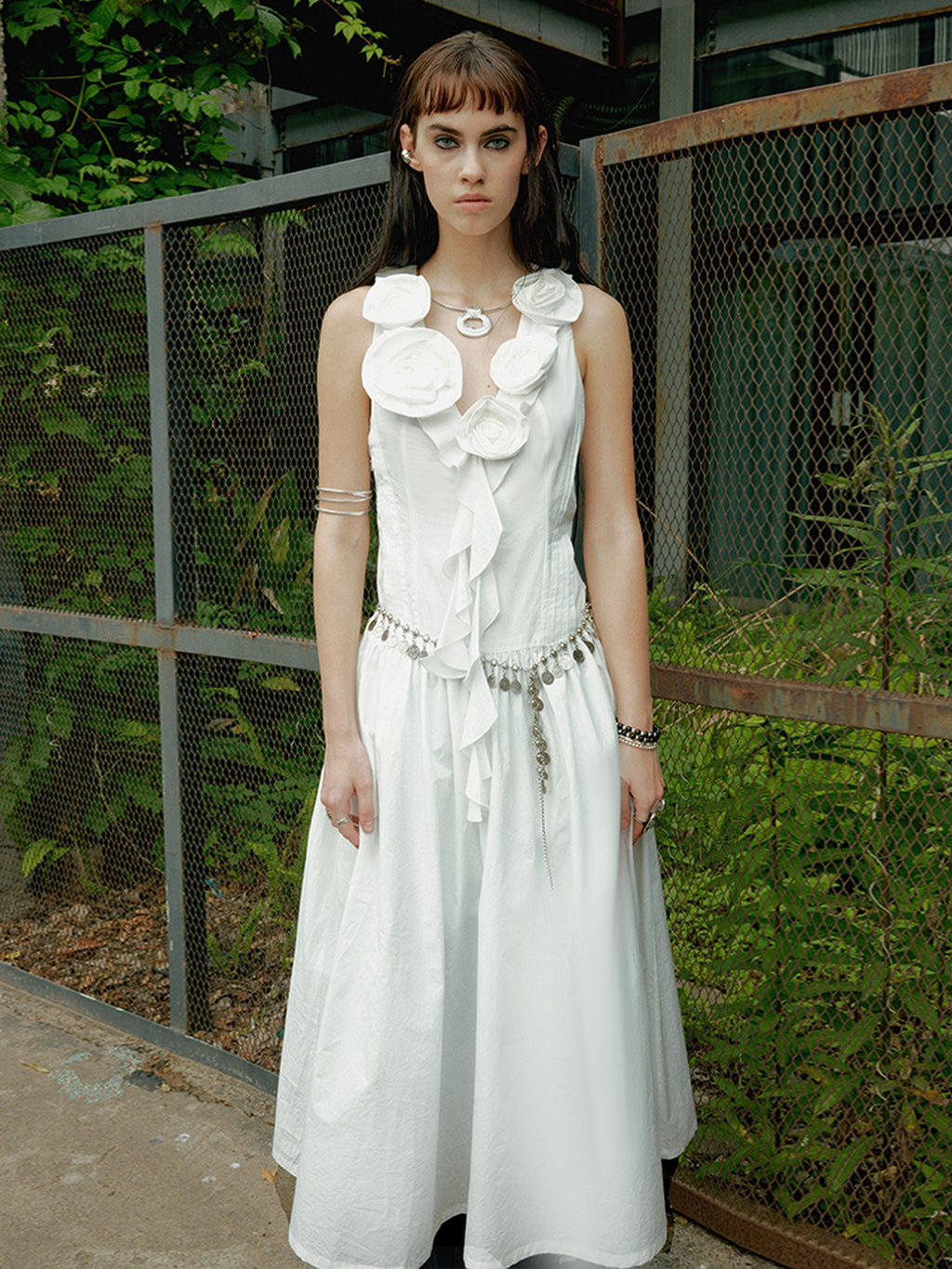 ENDO PER SE Gothic Floral Handmade Lace Up V-neck Women's Cotton Slip Maxi Dresses