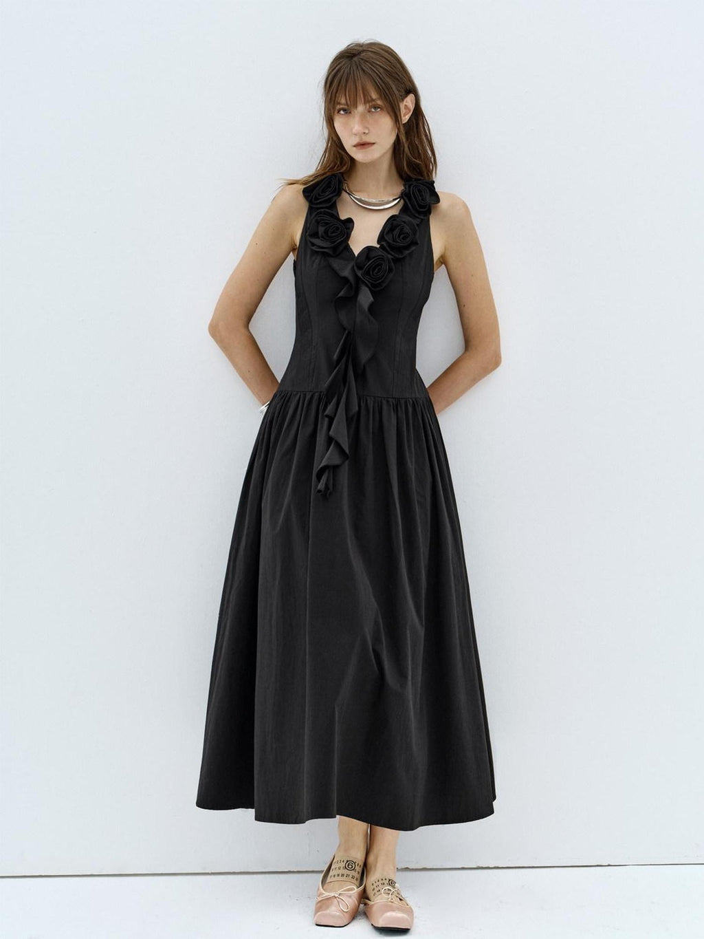 ENDO PER SE Gothic Floral Handmade Lace Up V-neck Women's Cotton Slip Maxi Dresses