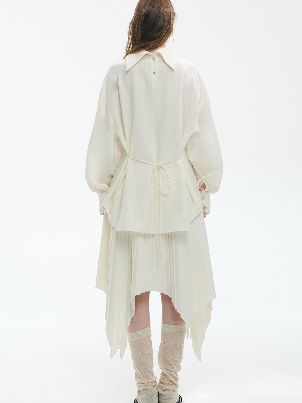 ENDO PER SE Gothic Lace Stand Collar Smocked Long Sleeve Lyocell Linen Women's Blouses