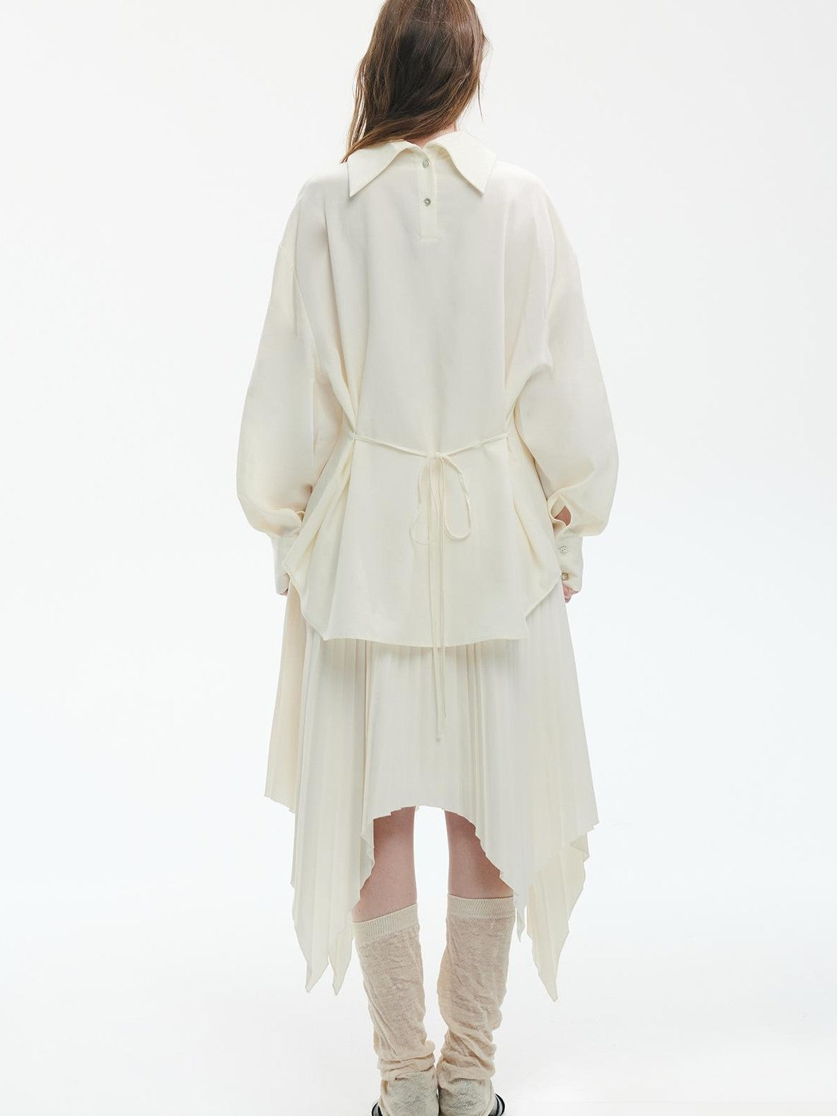 ENDO PER SE Gothic Lace Stand Collar Smocked Long Sleeve Lyocell Linen Women's Blouses