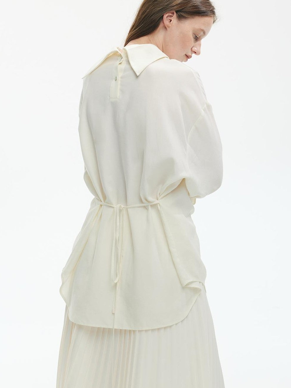ENDO PER SE Gothic Lace Stand Collar Smocked Long Sleeve Lyocell Linen Women's Blouses