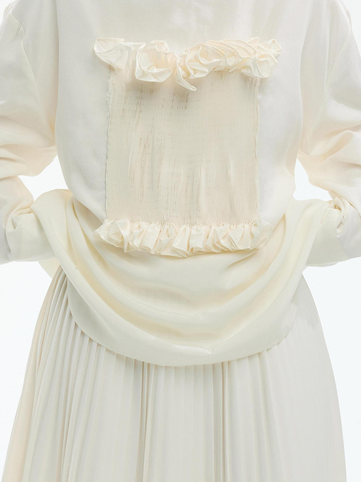 ENDO PER SE Gothic Lace Stand Collar Smocked Long Sleeve Lyocell Linen Women's Blouses