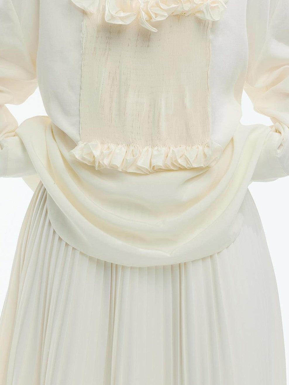 ENDO PER SE Gothic Lace Stand Collar Smocked Long Sleeve Lyocell Linen Women's Blouses