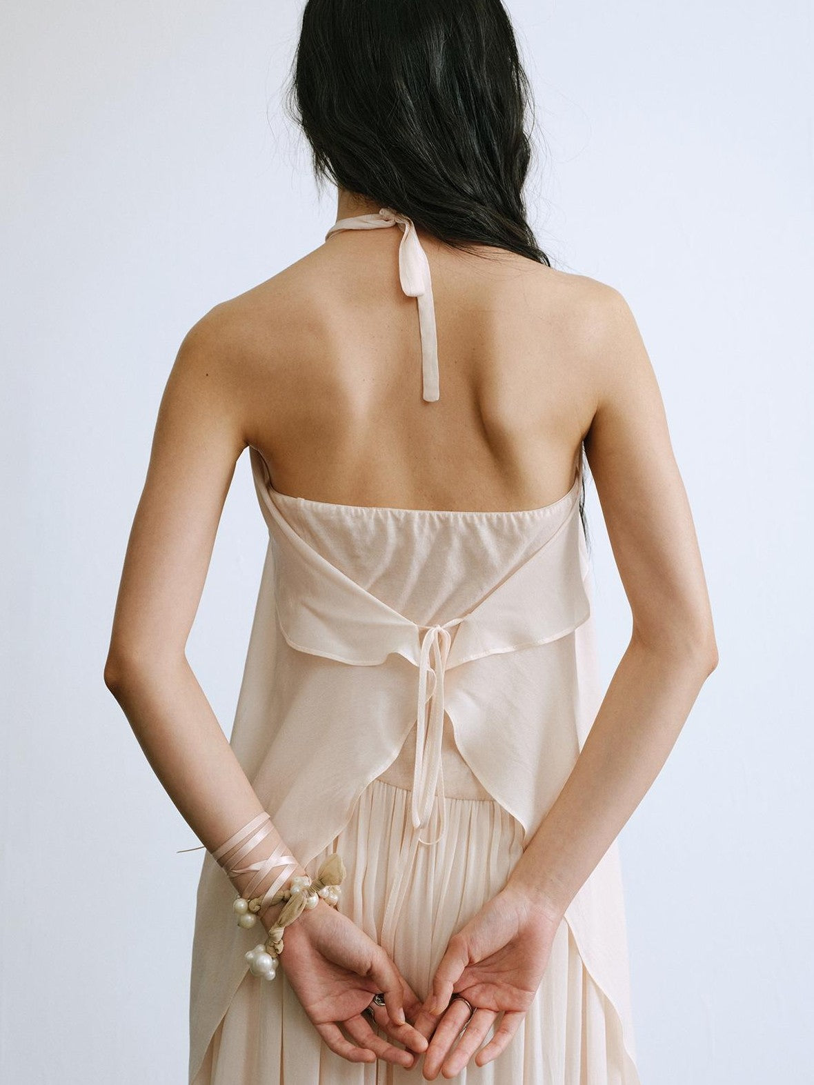 ENDO PER SE Halter Twisted Pleated Layered Flowy Women's Slip Maxi Dresses