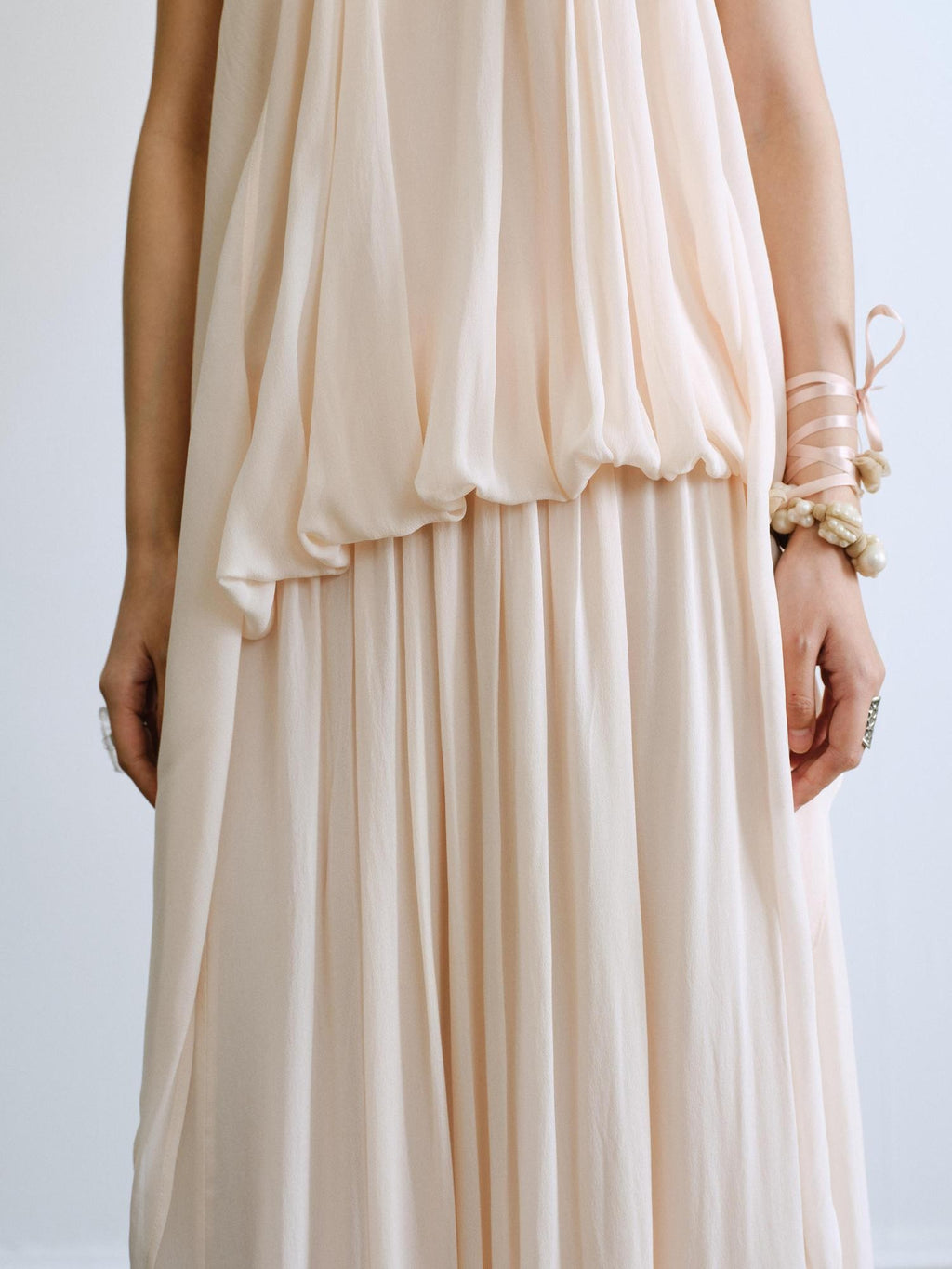 ENDO PER SE Halter Twisted Pleated Layered Flowy Women's Slip Maxi Dresses