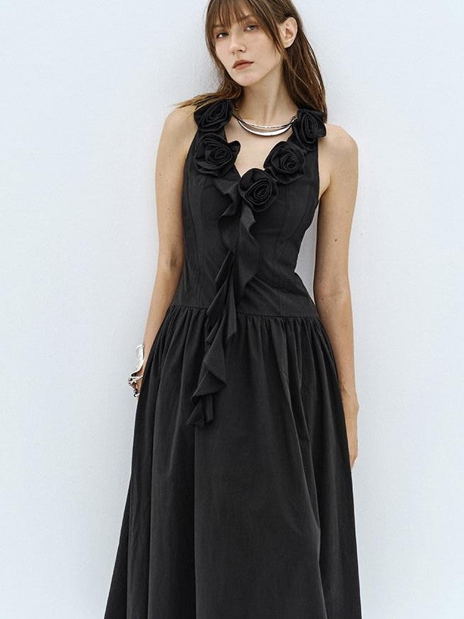 ENDO PER SE Handmade Floral Embroidered Women's Cotton V-neck A Line Slip Maxi Dresses