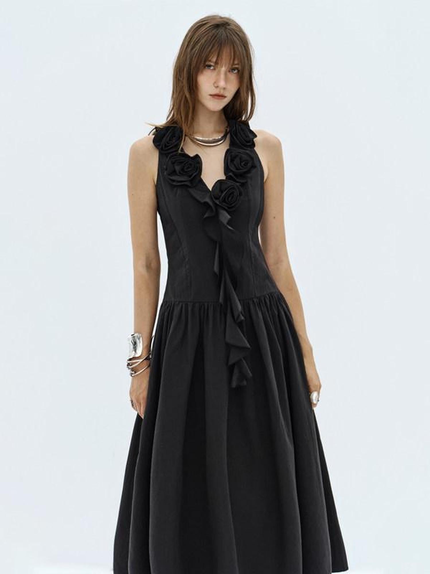 ENDO PER SE Handmade Floral Embroidered Women's Cotton V-neck A Line Slip Maxi Dresses