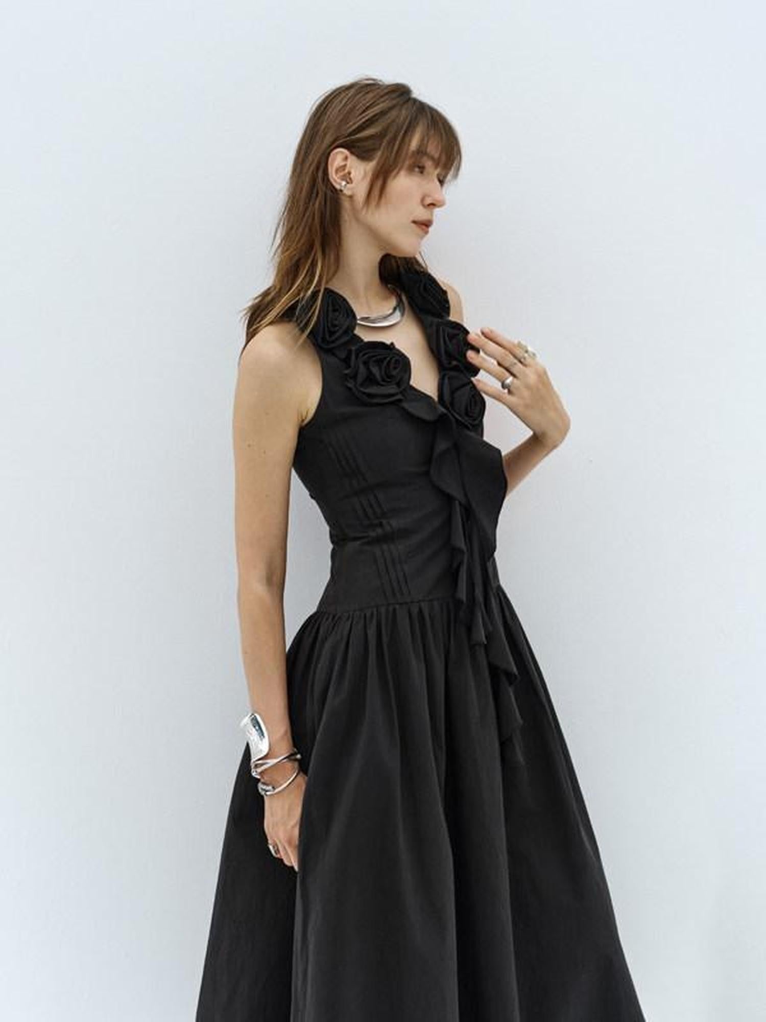 ENDO PER SE Handmade Floral Embroidered Women's Cotton V-neck A Line Slip Maxi Dresses