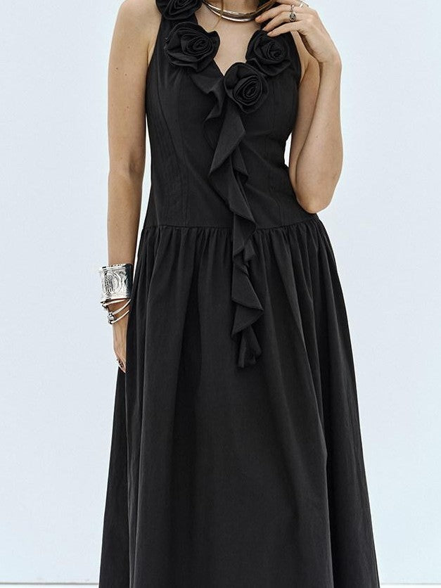 ENDO PER SE Handmade Floral Embroidered Women's Cotton V-neck A Line Slip Maxi Dresses