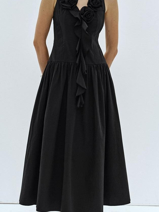 ENDO PER SE Handmade Floral Embroidered Women's Cotton V-neck A Line Slip Maxi Dresses