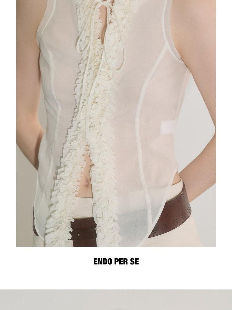 ENDO PER SE Handmade Lace Trim Racerback Slim Fit Women's Cotton Tank Tops