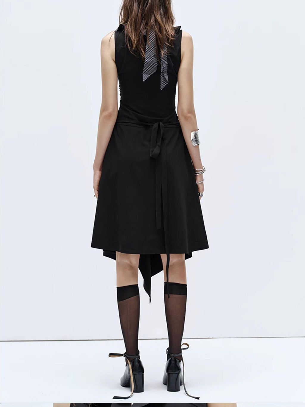 ENDO PER SE High Slit Asymmetrical V-neck Women's Bamboo Fiber Slip Midi Dresses