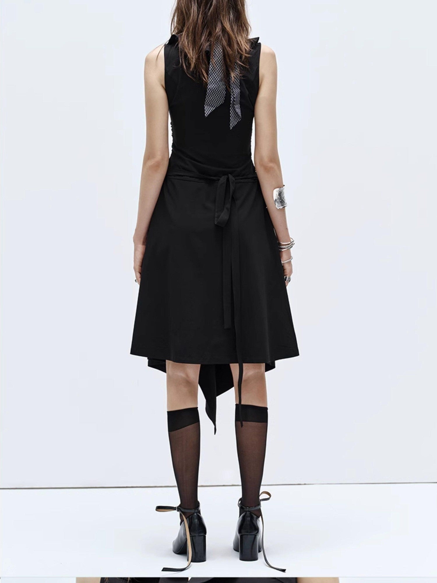 ENDO PER SE High Slit Asymmetrical V-neck Women's Bamboo Fiber Slip Midi Dresses