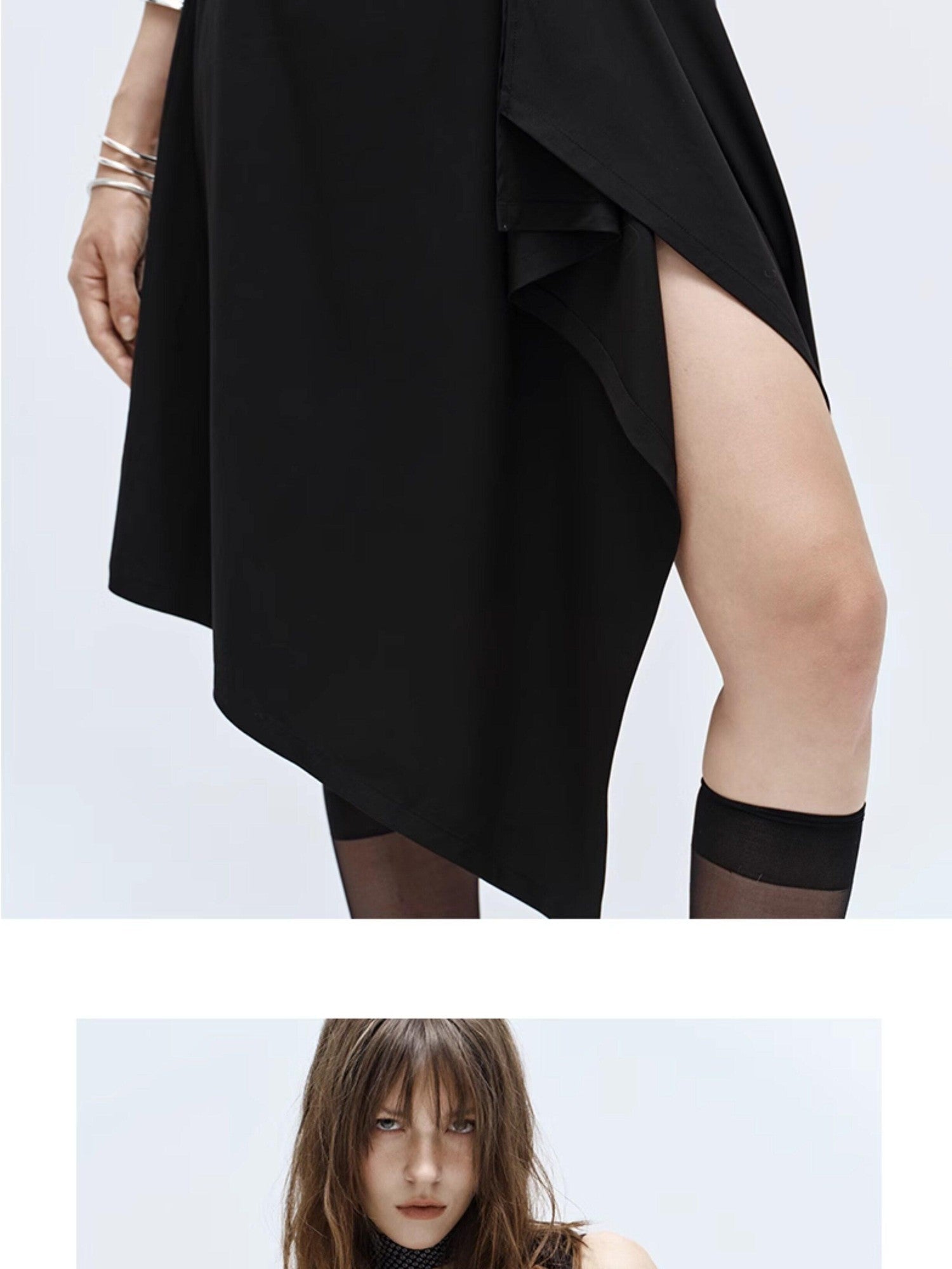 ENDO PER SE High Slit Asymmetrical V-neck Women's Bamboo Fiber Slip Midi Dresses