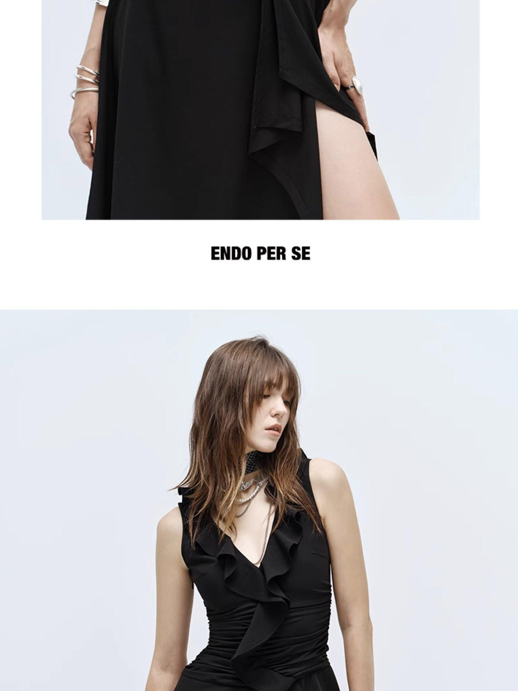ENDO PER SE High Slit Asymmetrical V-neck Women's Bamboo Fiber Slip Midi Dresses