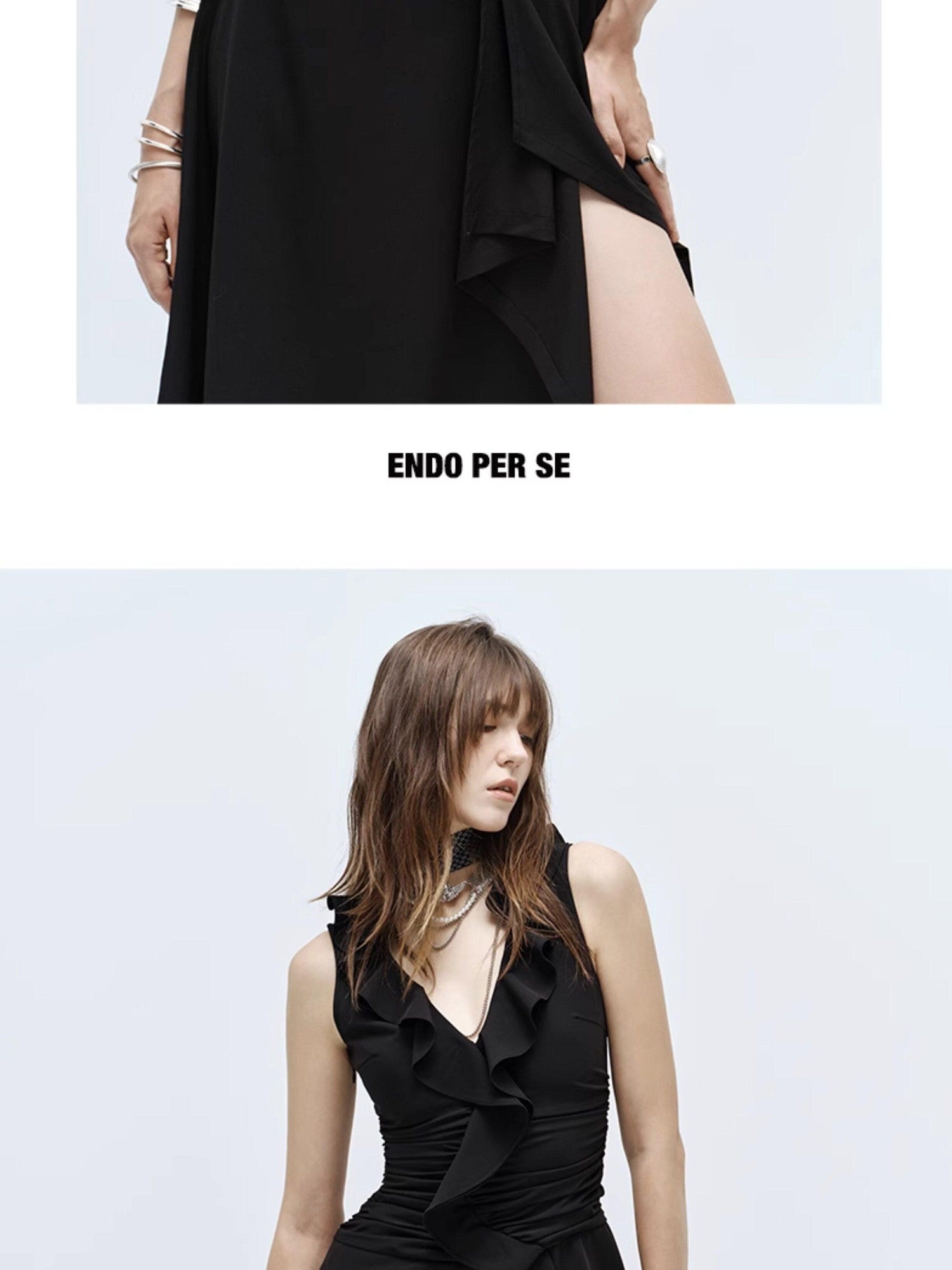 ENDO PER SE High Slit Asymmetrical V-neck Women's Bamboo Fiber Slip Midi Dresses