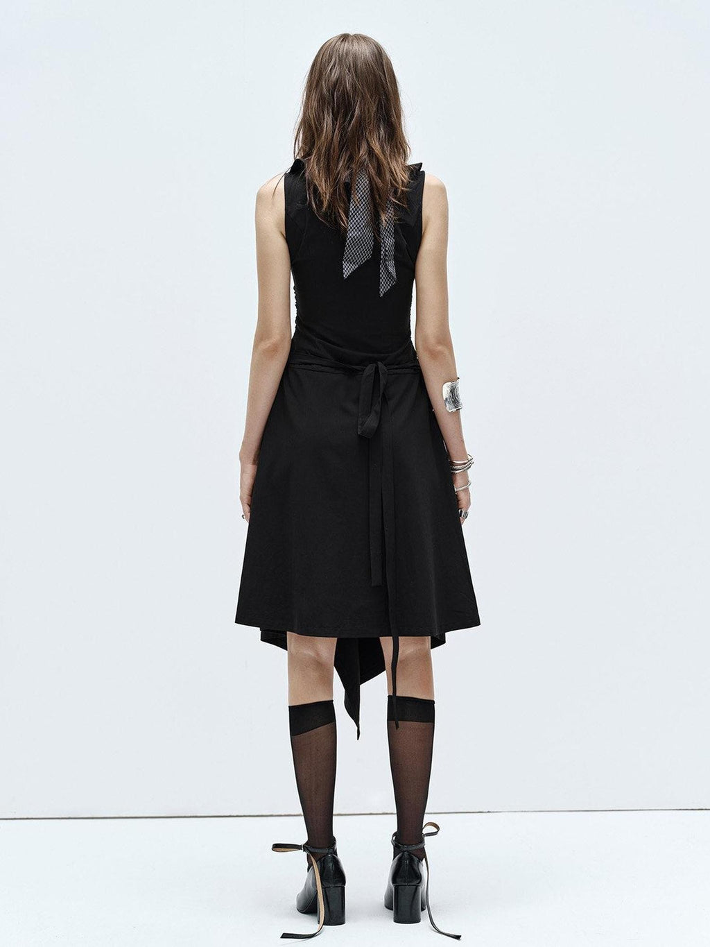 ENDO PER SE High Slit Asymmetrical V-neck Women's Bamboo Fiber Slip Midi Dresses