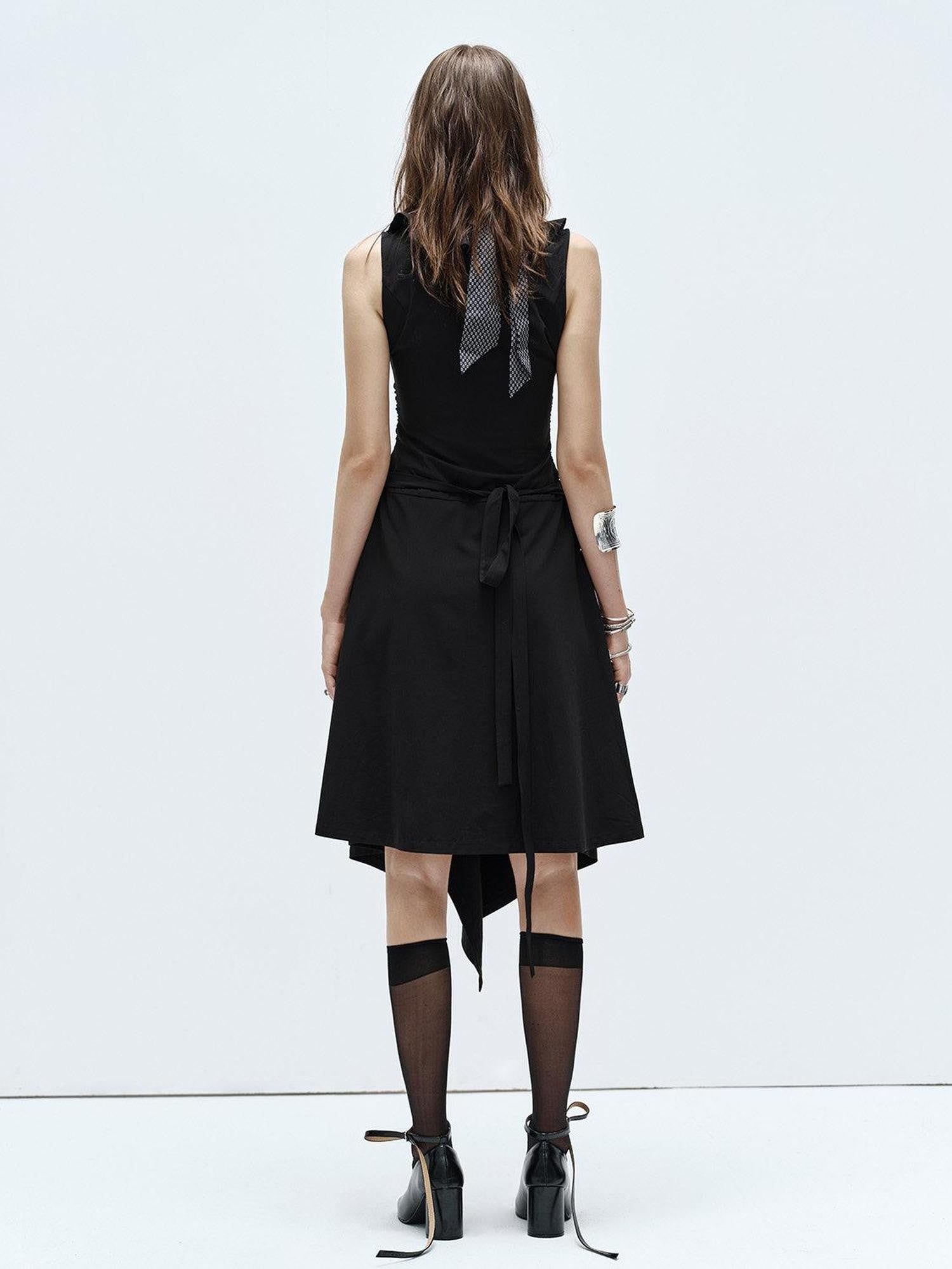 ENDO PER SE High Slit Asymmetrical V-neck Women's Bamboo Fiber Slip Midi Dresses