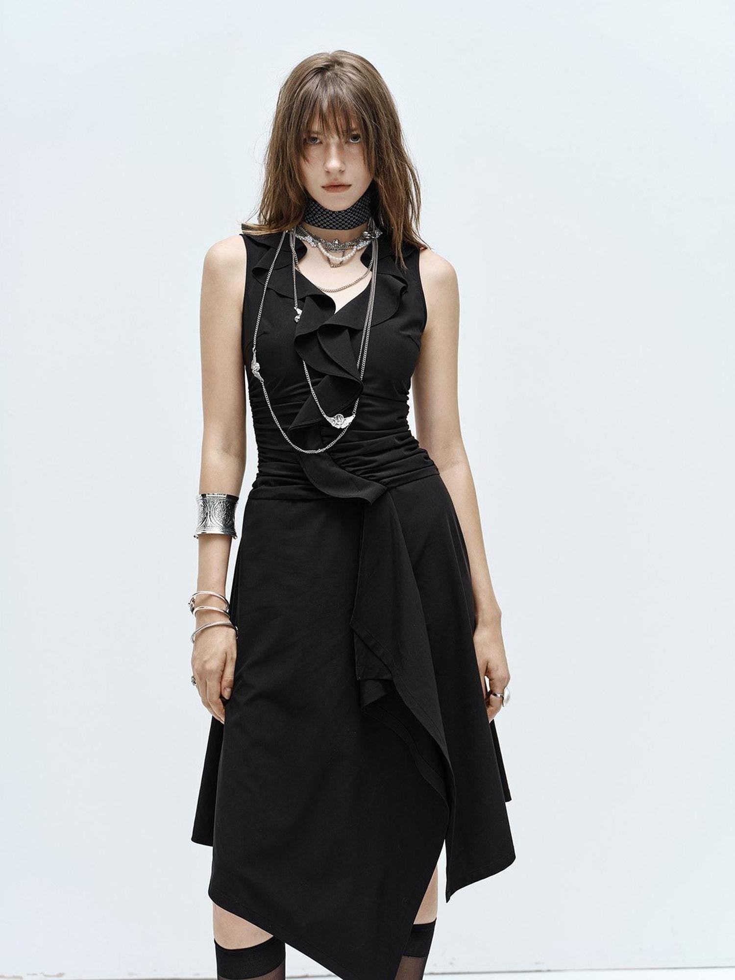 ENDO PER SE High Slit Asymmetrical V-neck Women's Bamboo Fiber Slip Midi Dresses