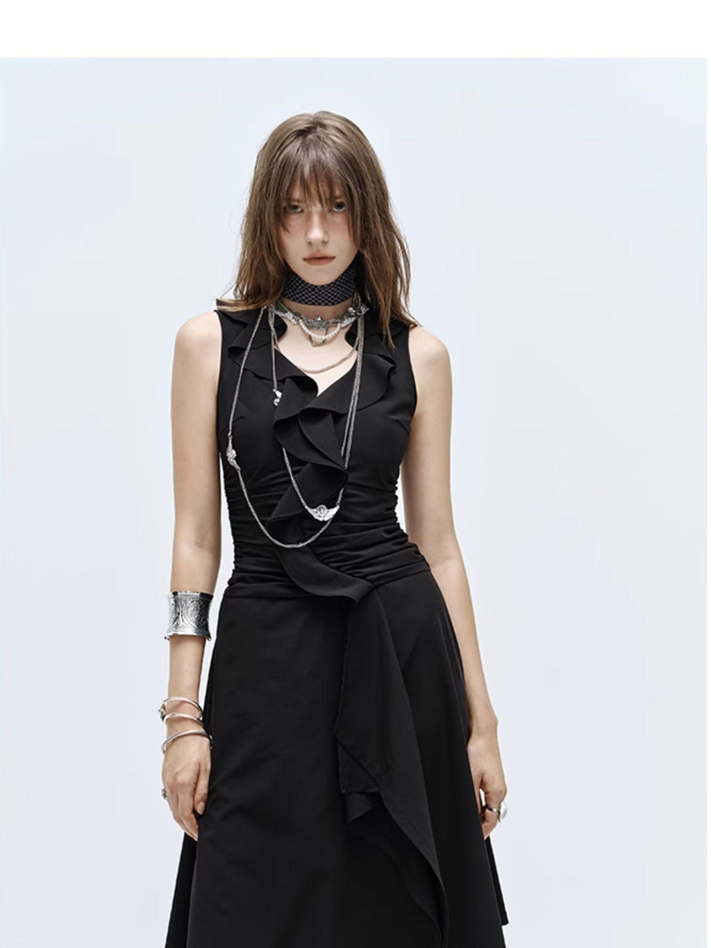 ENDO PER SE High Slit Asymmetrical V-neck Women's Bamboo Fiber Slip Midi Dresses