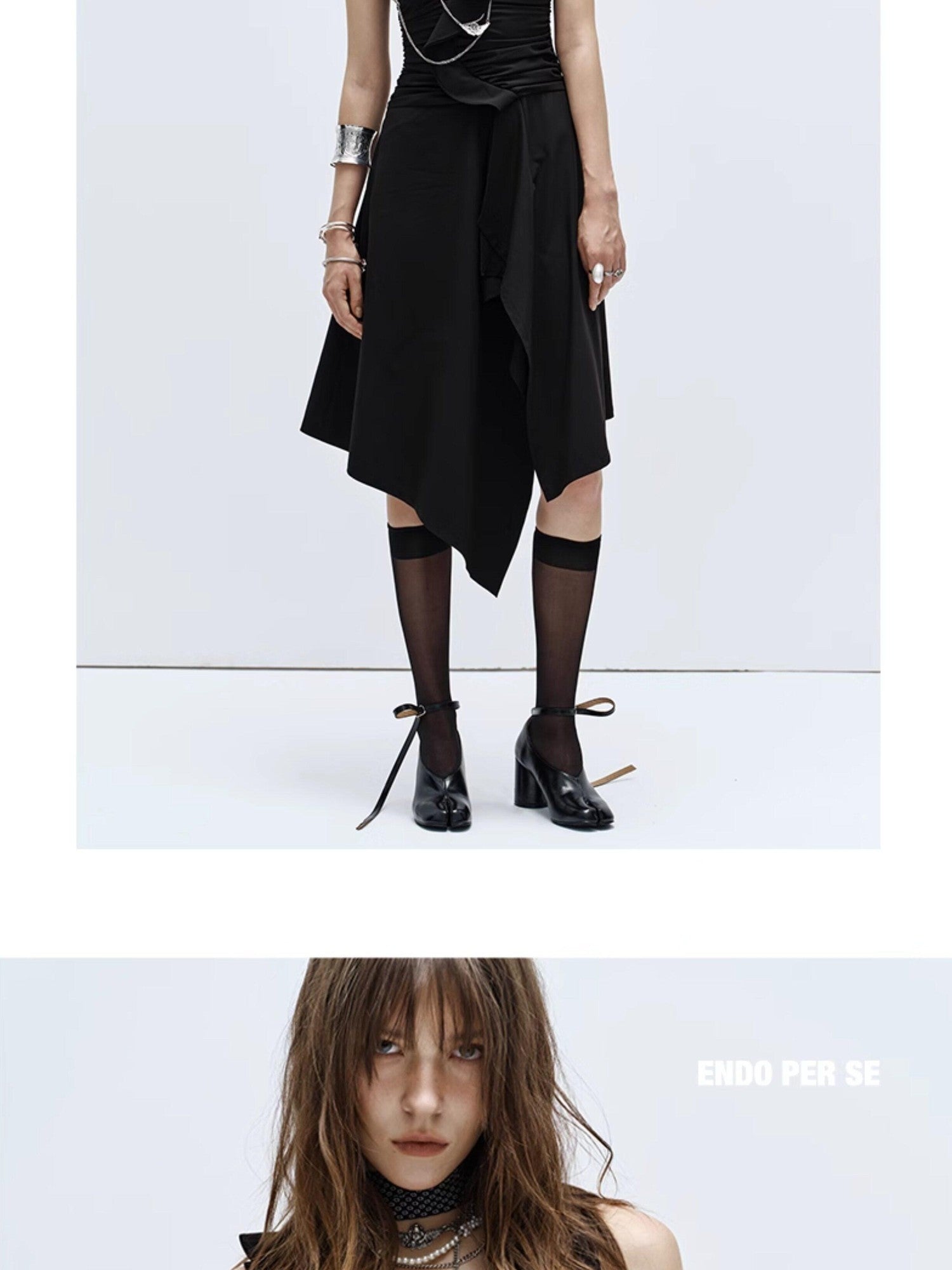 ENDO PER SE High Slit Asymmetrical V-neck Women's Bamboo Fiber Slip Midi Dresses