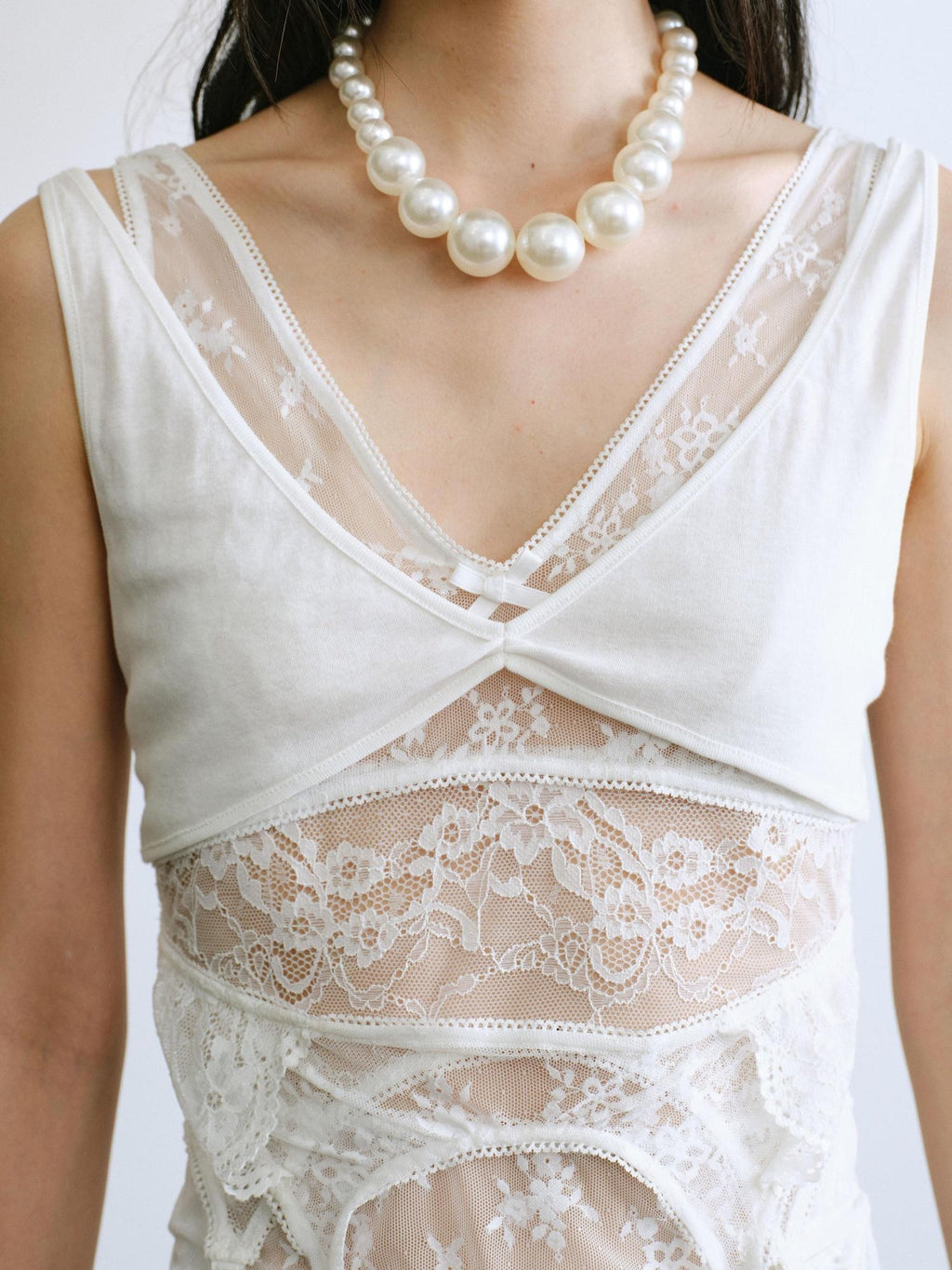 ENDO PER SE Hollow Out Lace Fitted V-neck Women's Lace Cotton Tank Tops