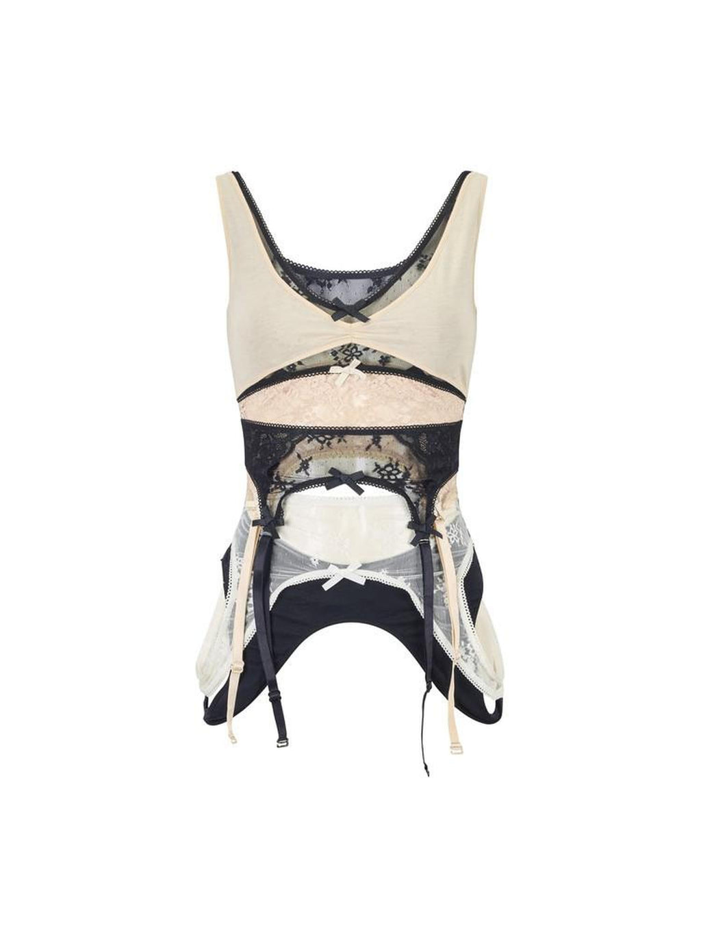 ENDO PER SE Layered Deconstructed Lace Spliced V-neck Strappy Women's Lace Corset Camisoles