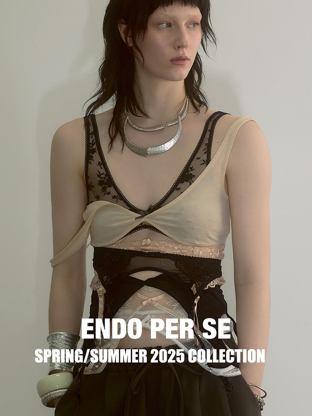 ENDO PER SE Layered Deconstructed Lace Spliced V-neck Strappy Women's Lace Corset Camisoles