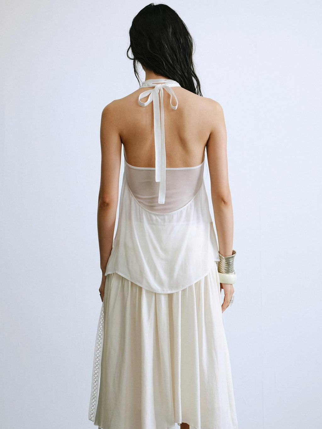 ENDO PER SE Layered Ribbon Patchwork Floral Strap Women's Lace Halter Tops