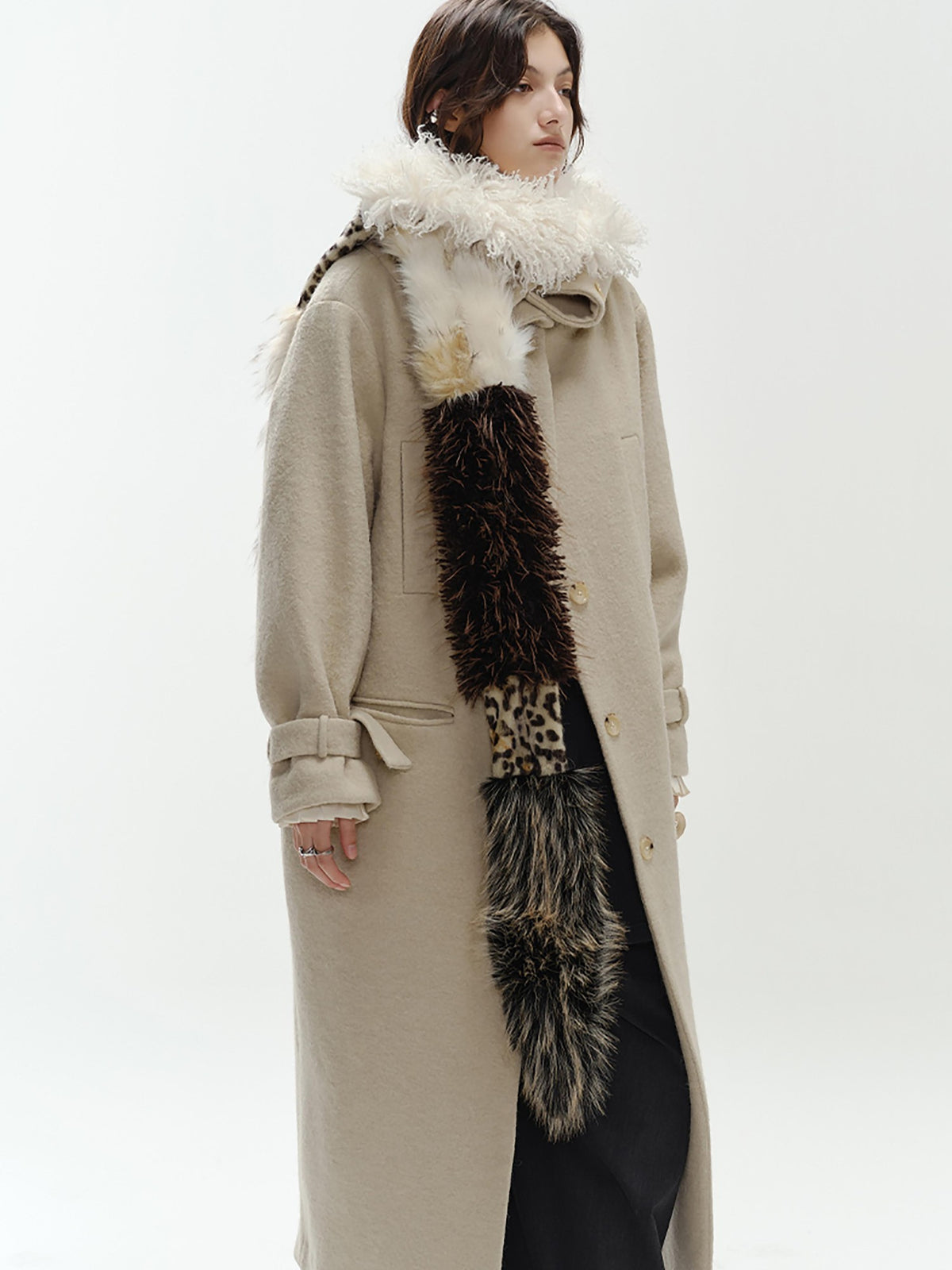 ENDO PER SE Leopard Print Patchwork Faux Fur Women's Polyester Scarves & Shawls