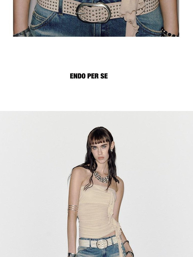 ENDO PER SE Oyster Pink Millennial Asymmetric Ruched Slim Strapless Women's Mesh Tube Tops