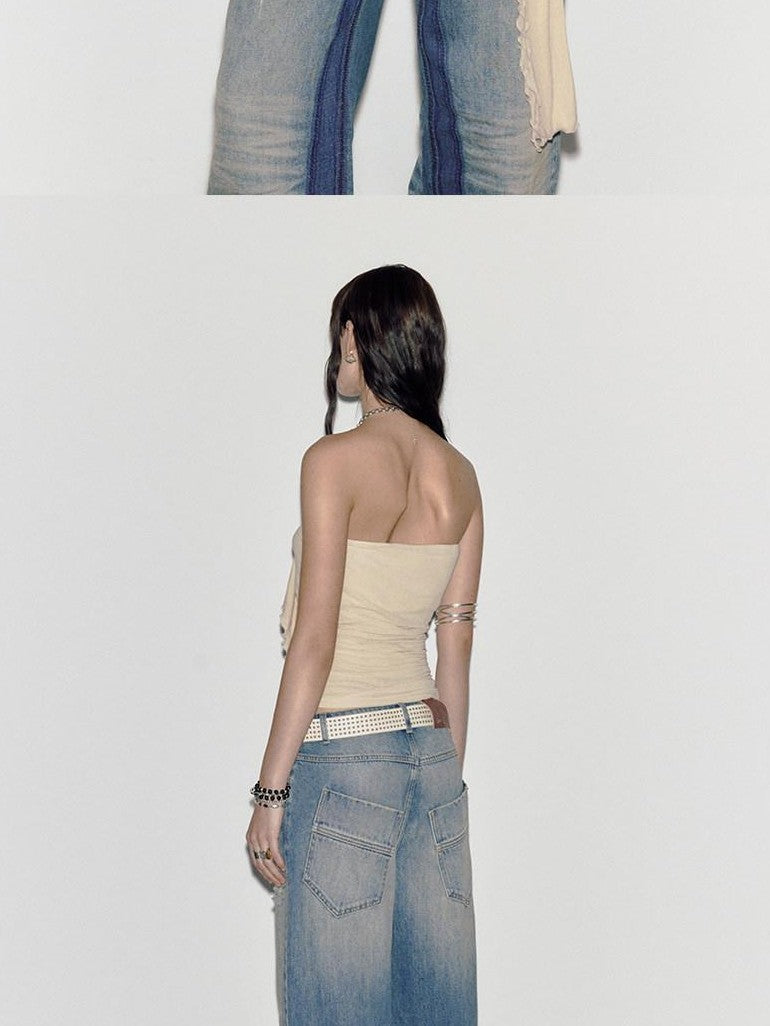 ENDO PER SE Oyster Pink Millennial Asymmetric Ruched Slim Strapless Women's Mesh Tube Tops