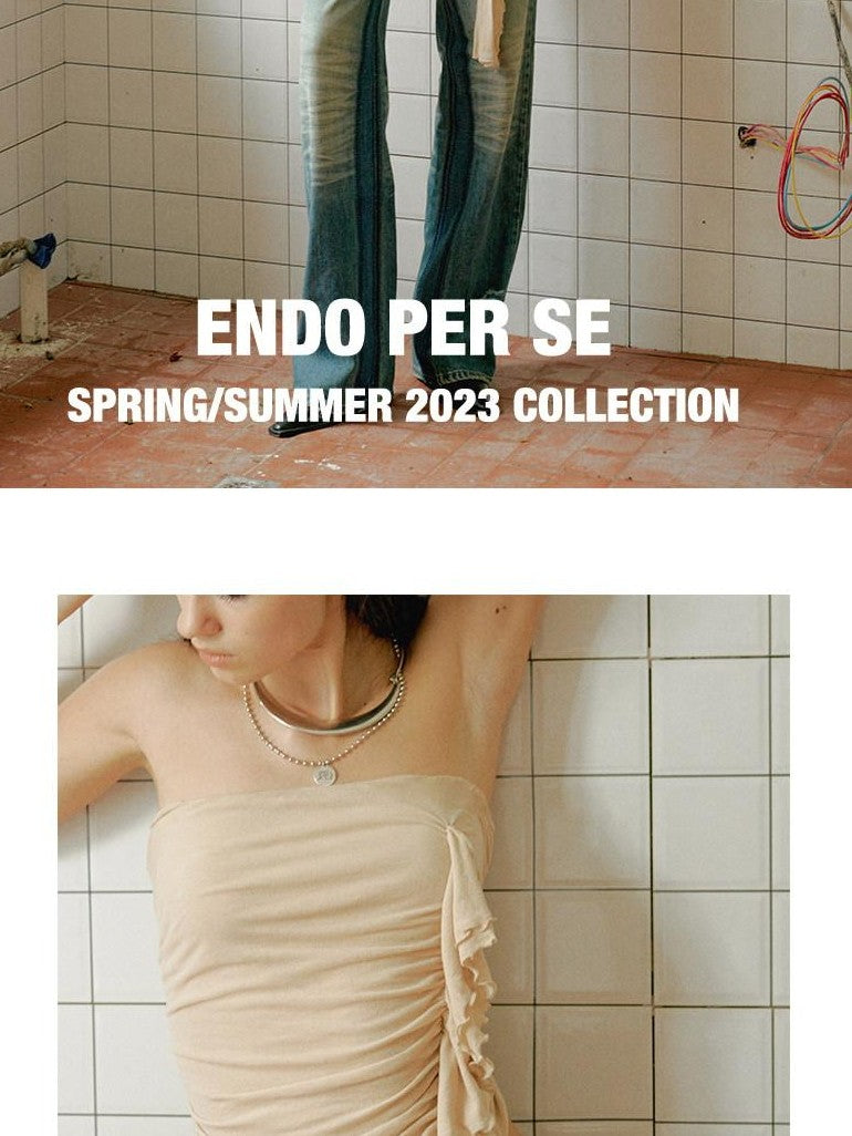 ENDO PER SE Oyster Pink Millennial Asymmetric Ruched Slim Strapless Women's Mesh Tube Tops