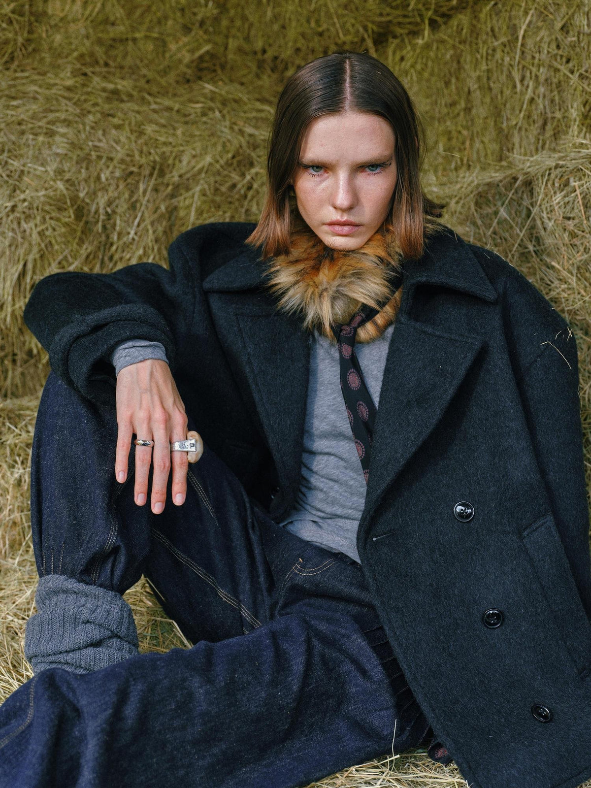 ENDO PER SE Pleated Double Faced Wool Women's Double-breasted Coats