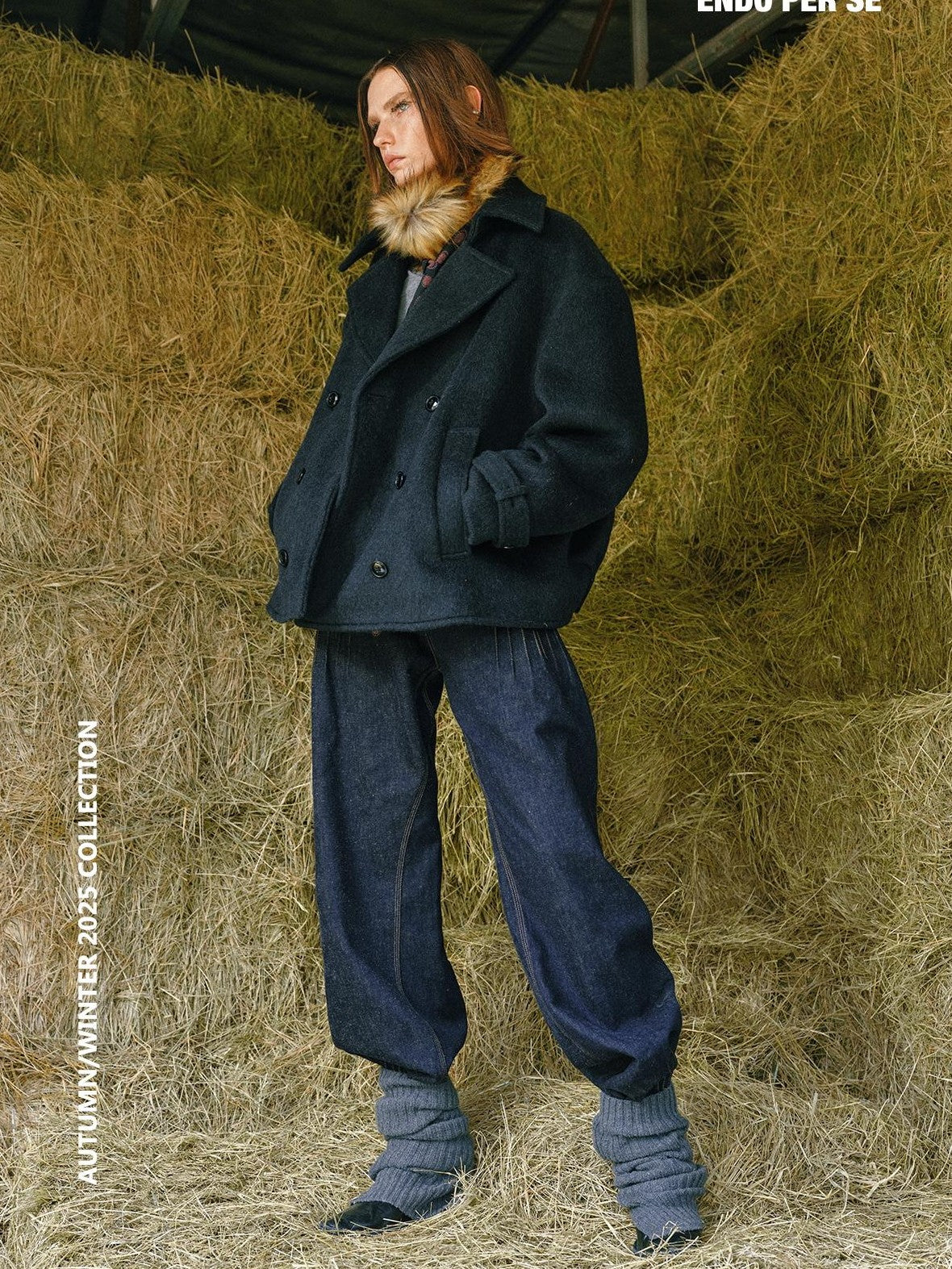 ENDO PER SE Pleated Double Faced Wool Women's Double-breasted Coats