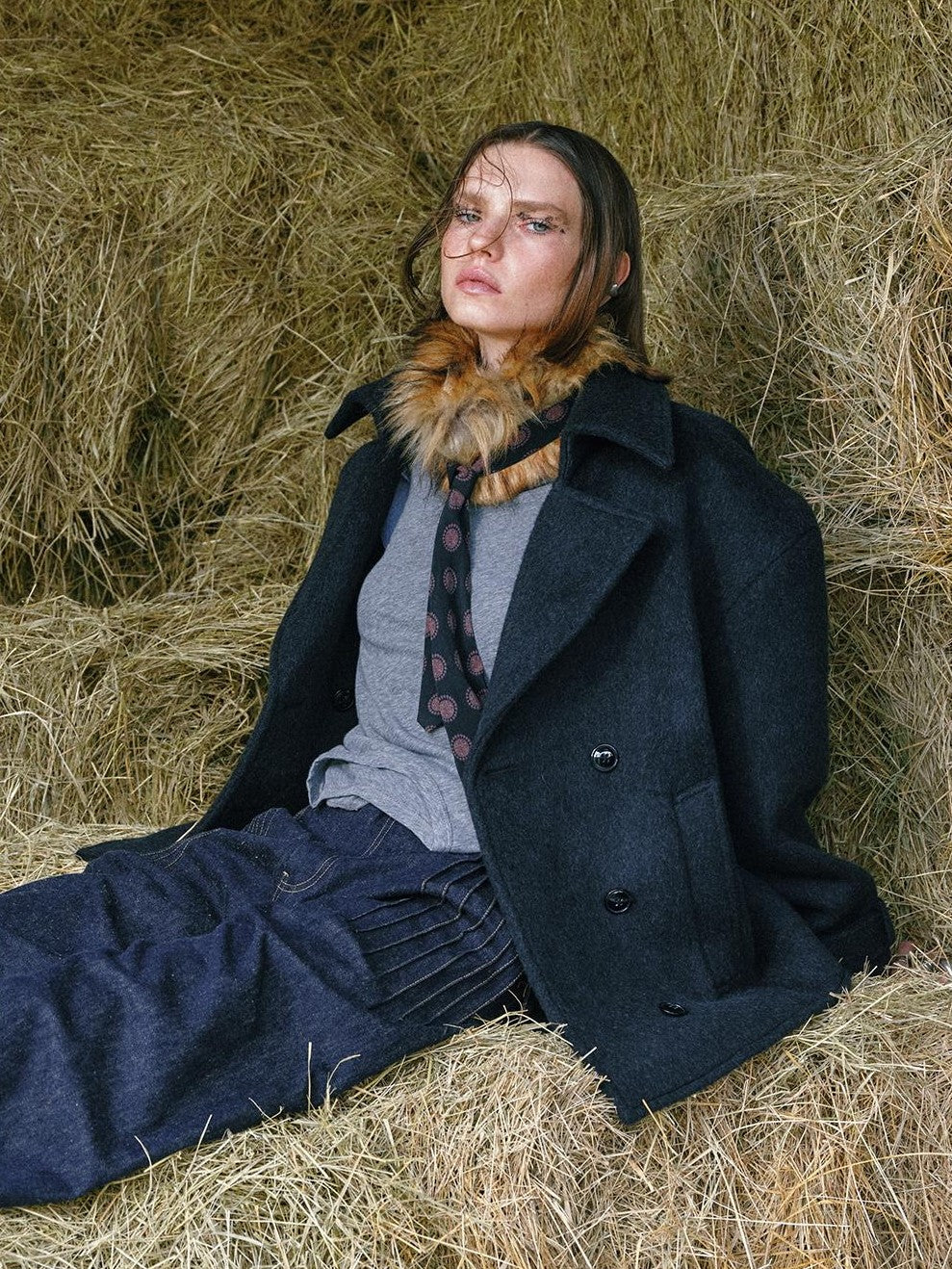 ENDO PER SE Pleated Double Faced Wool Women's Double-breasted Coats