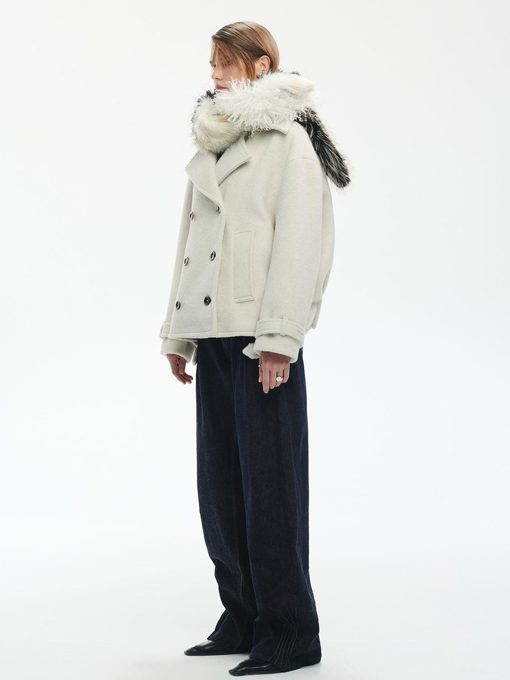 ENDO PER SE Pleated Double Faced Wool Women's Double-breasted Coats