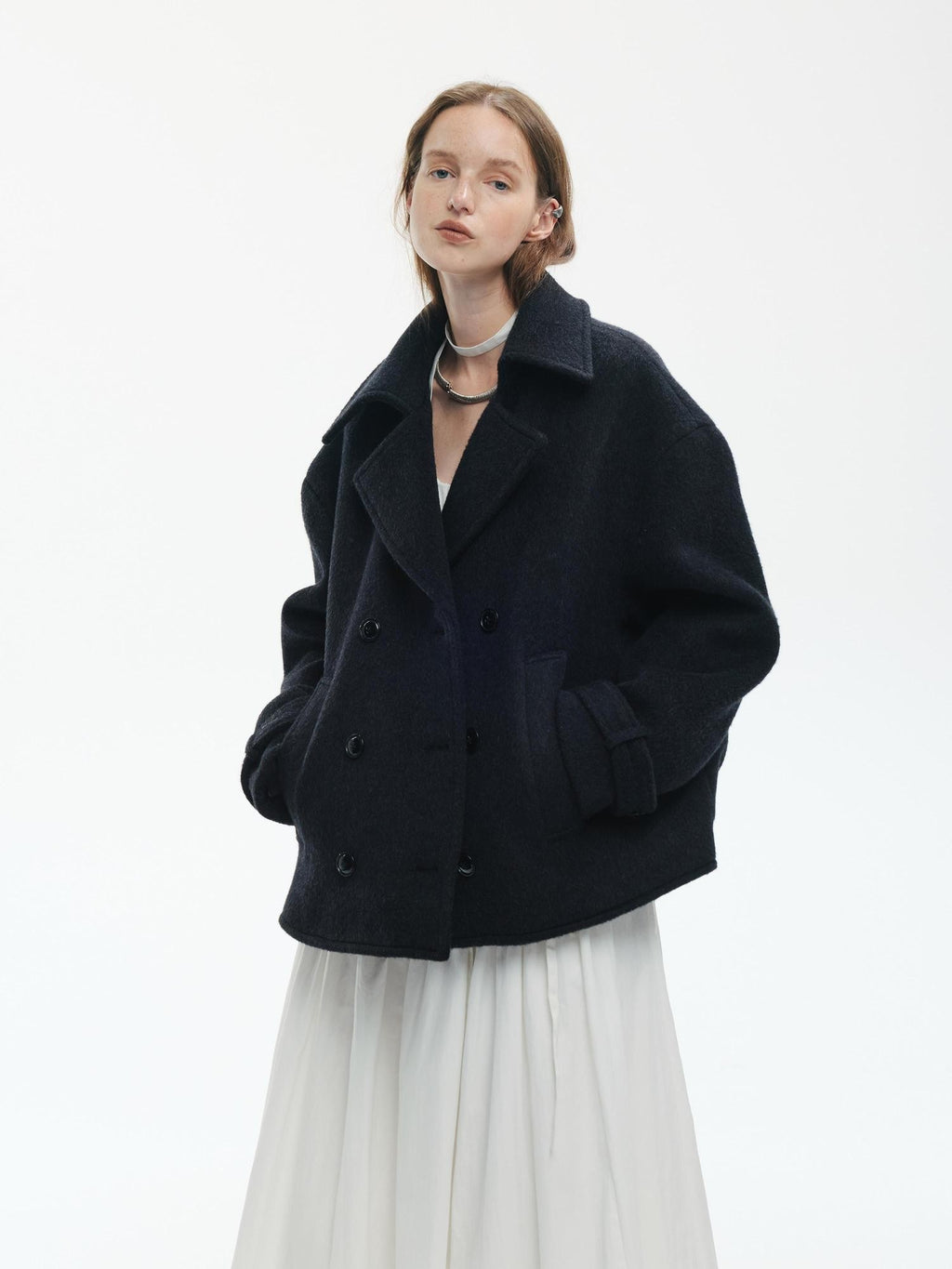 ENDO PER SE Pleated Double Faced Wool Women's Double-breasted Coats